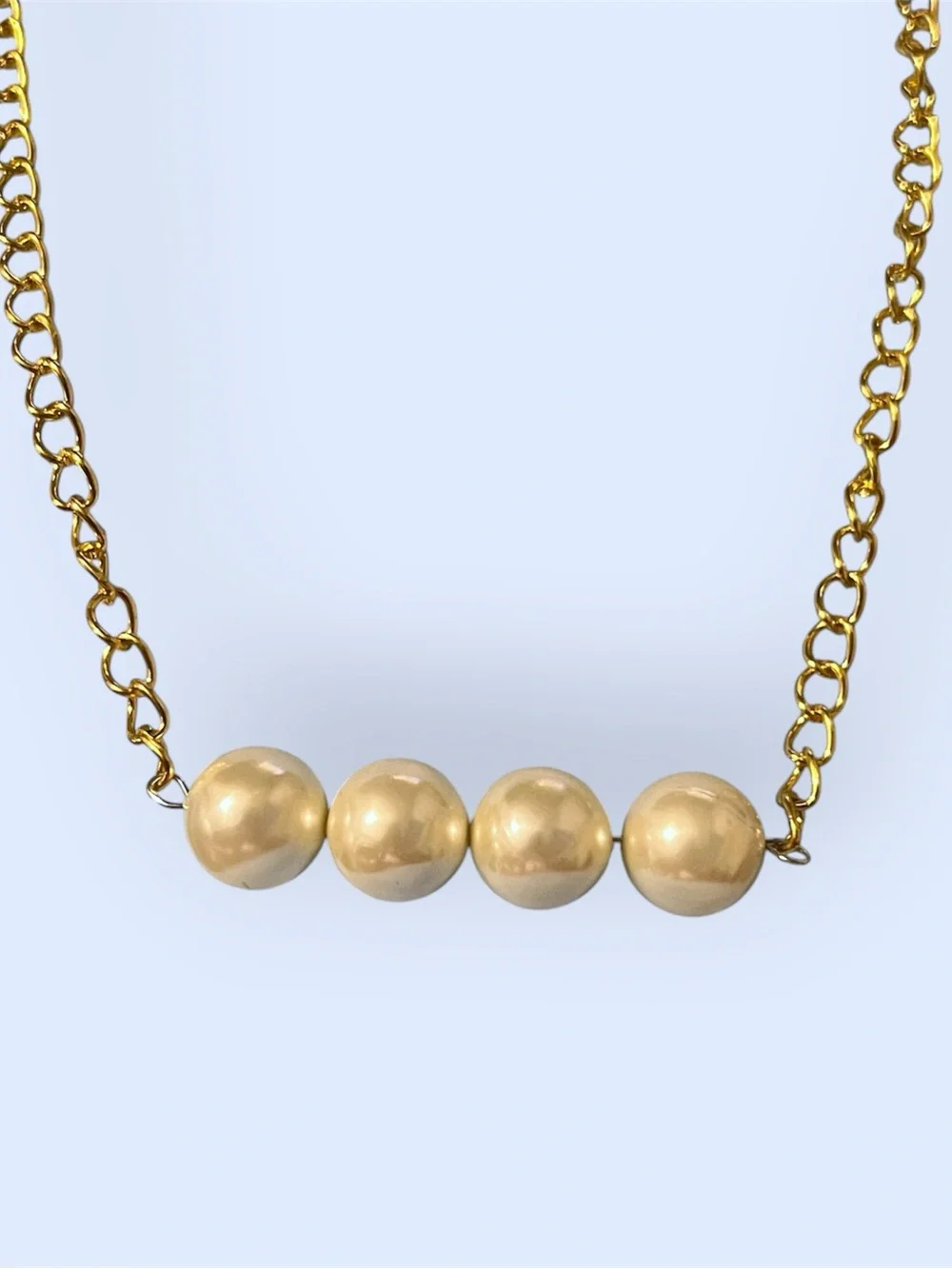 Handcrafted Gold-Tone Necklace with White Glass Pearls